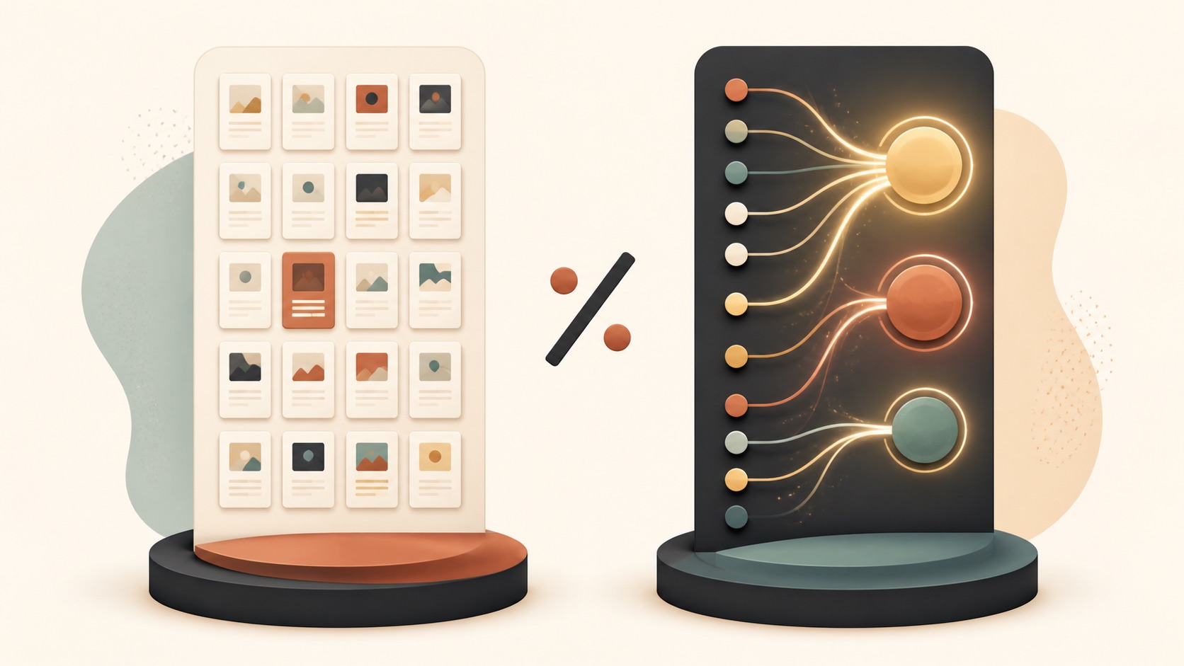 Abstract comparison of content share and AI referral traffic share, illustrating how interactive tools can be evaluated by leverage rather than raw traffic alone.